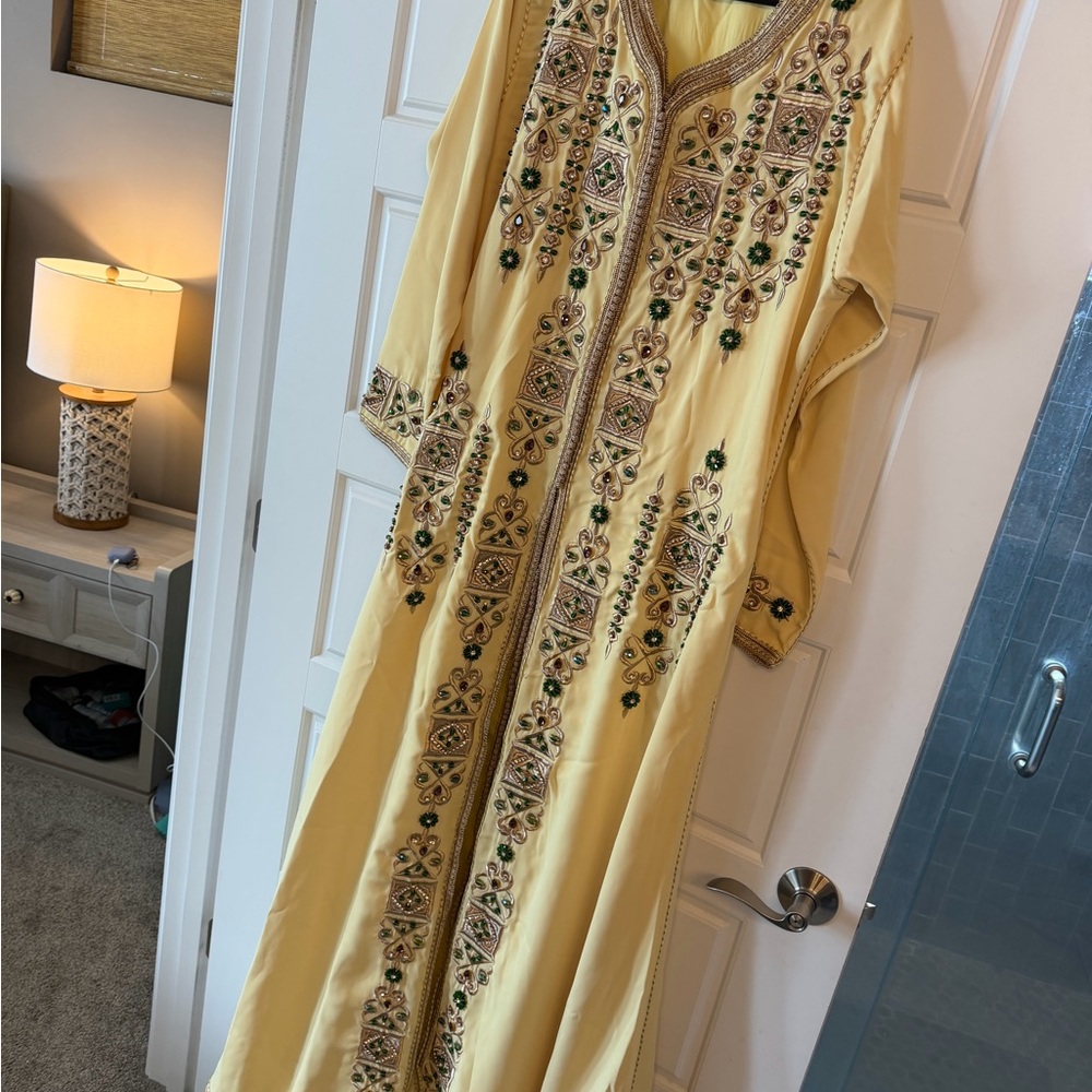 Embroidered Yellow Kaftan Dress